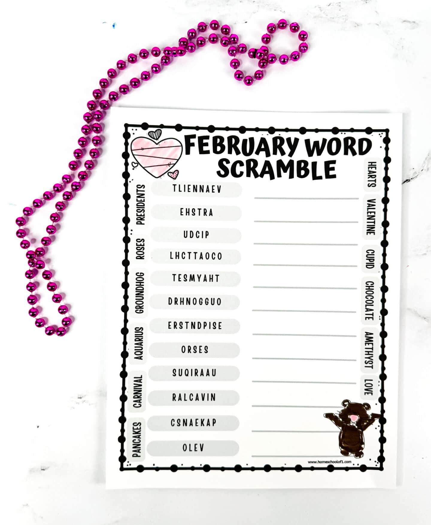 february scrambled words printable