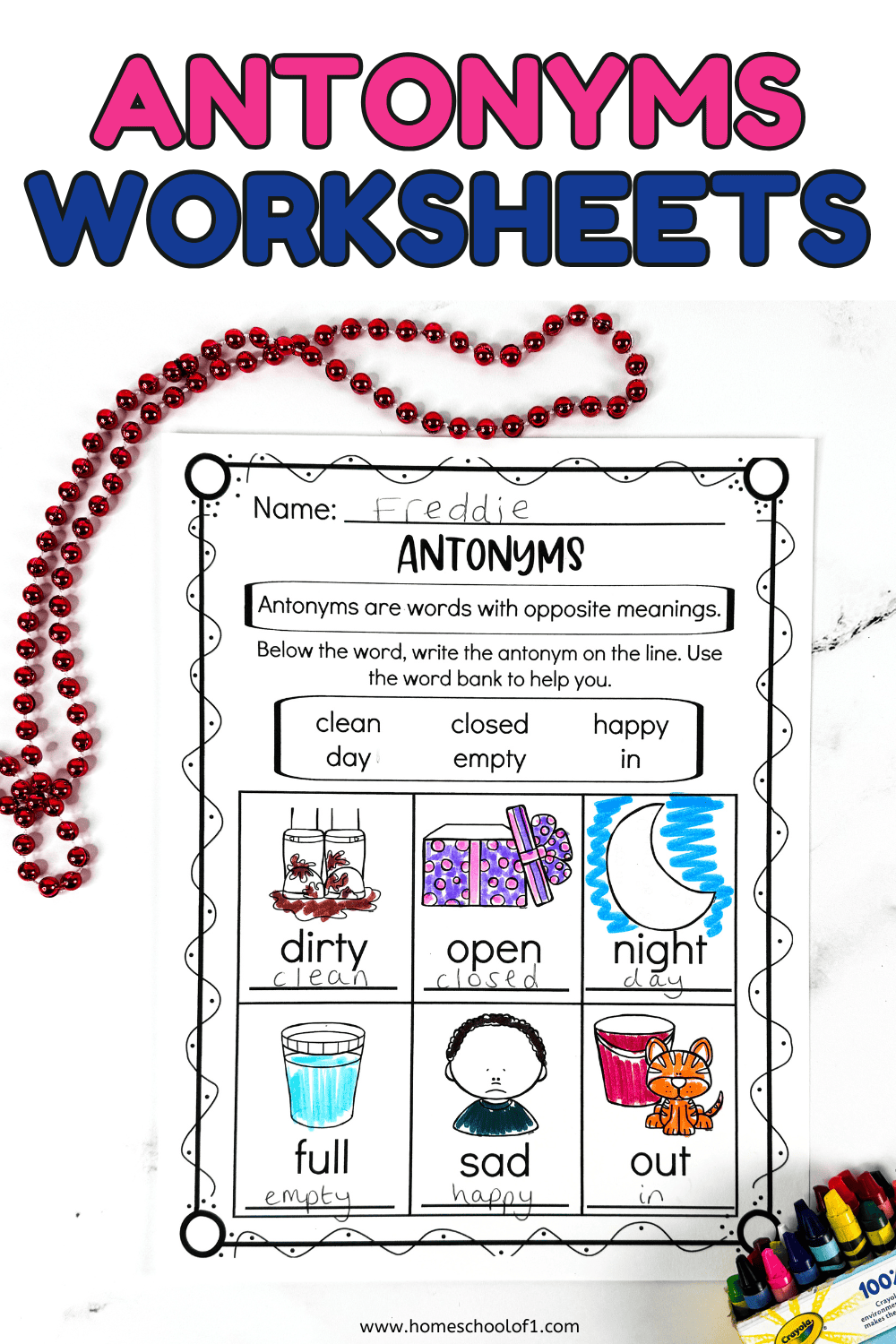 Free Printable Antonyms Worksheet | Learn Opposites with Ease!