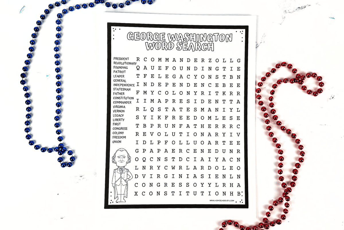 free george washington word search