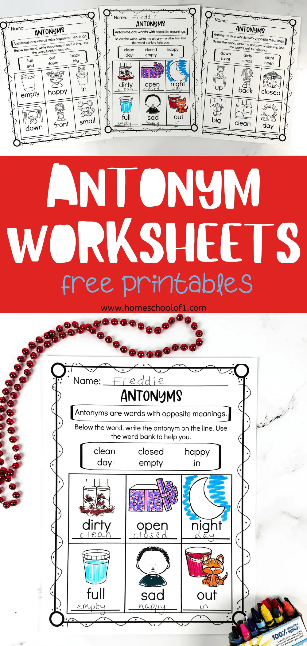 free printable antonyms worksheets