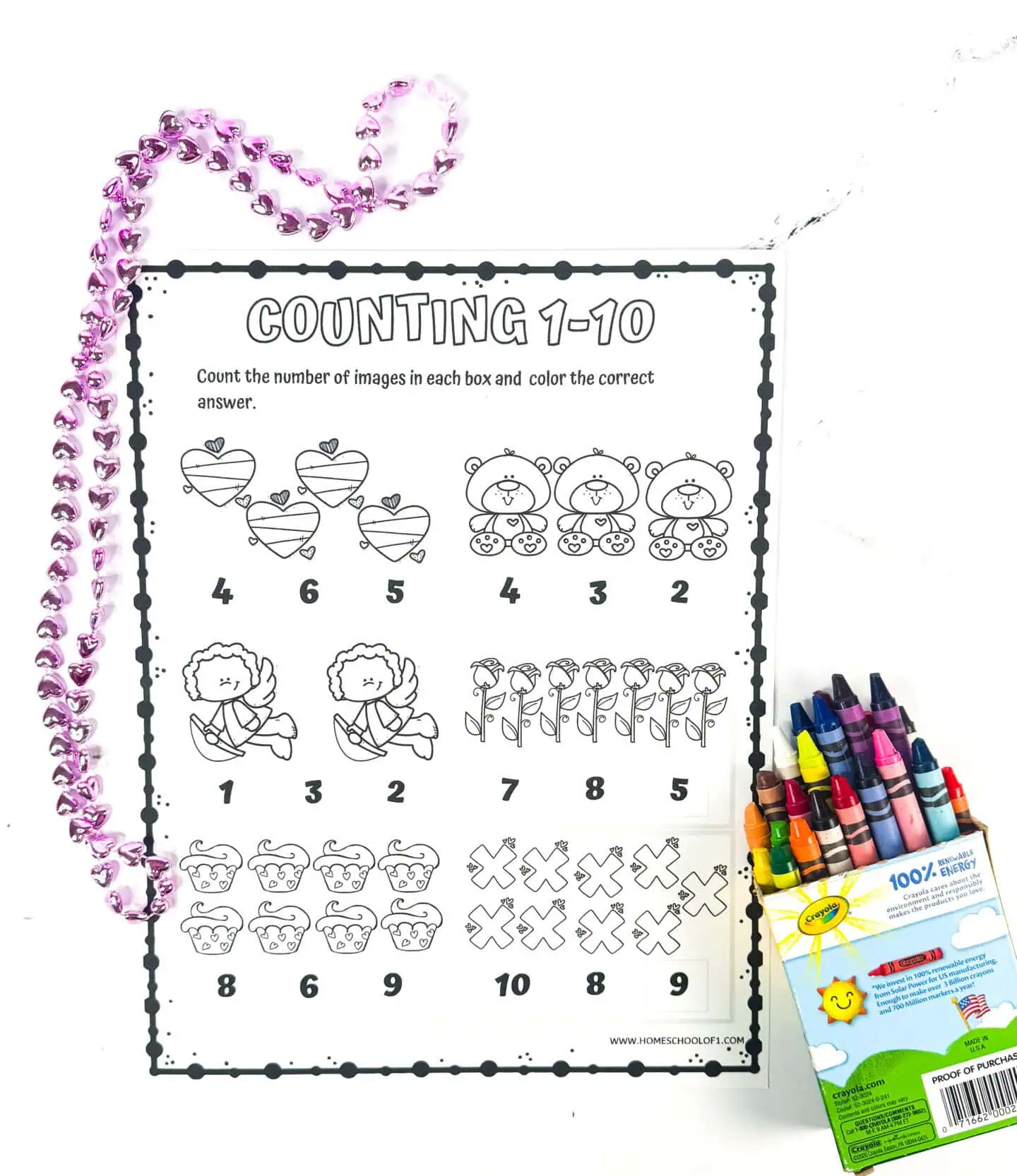 free valentine's day counting worksheet