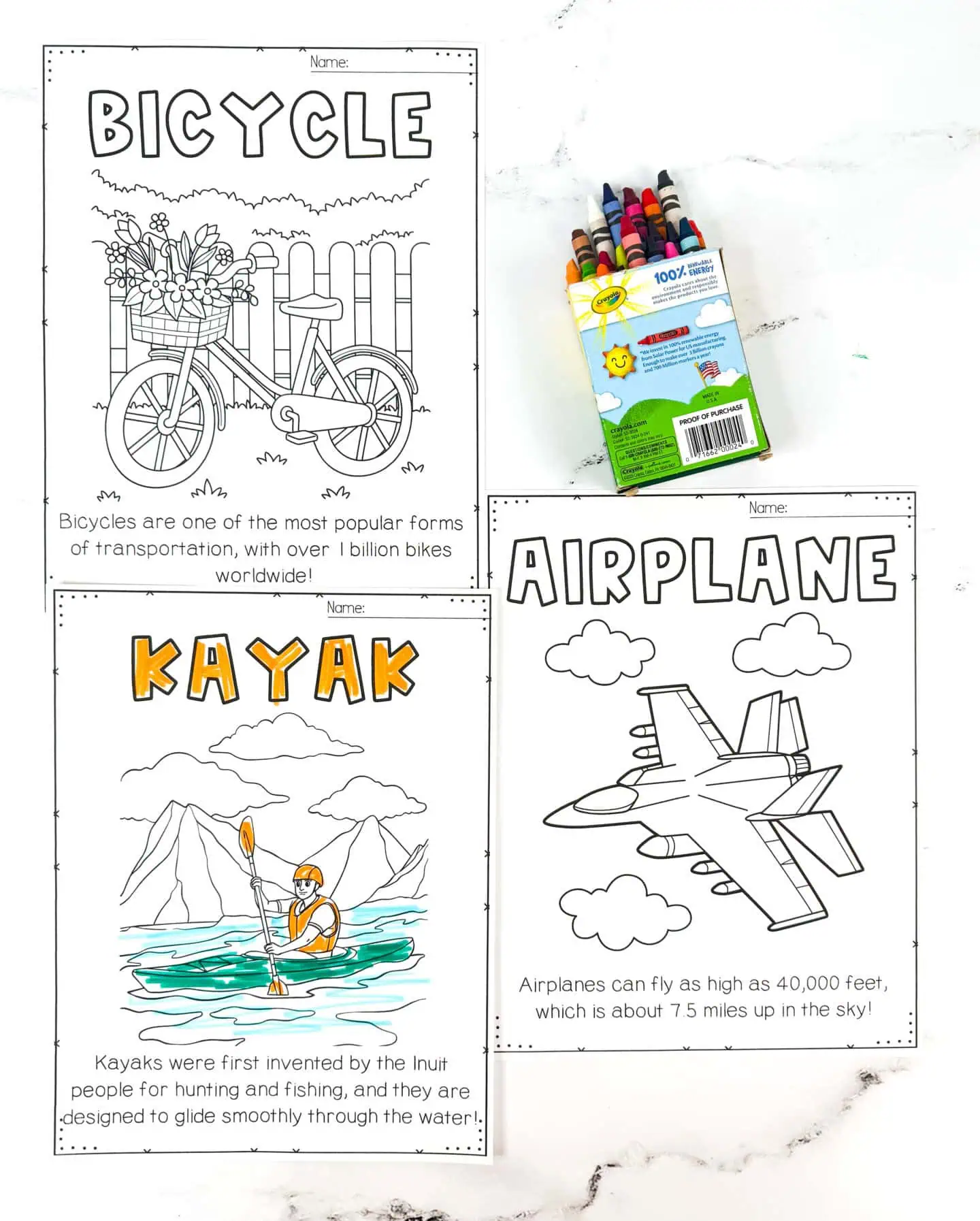 bicycle kayak and airplane transportation coloring pages