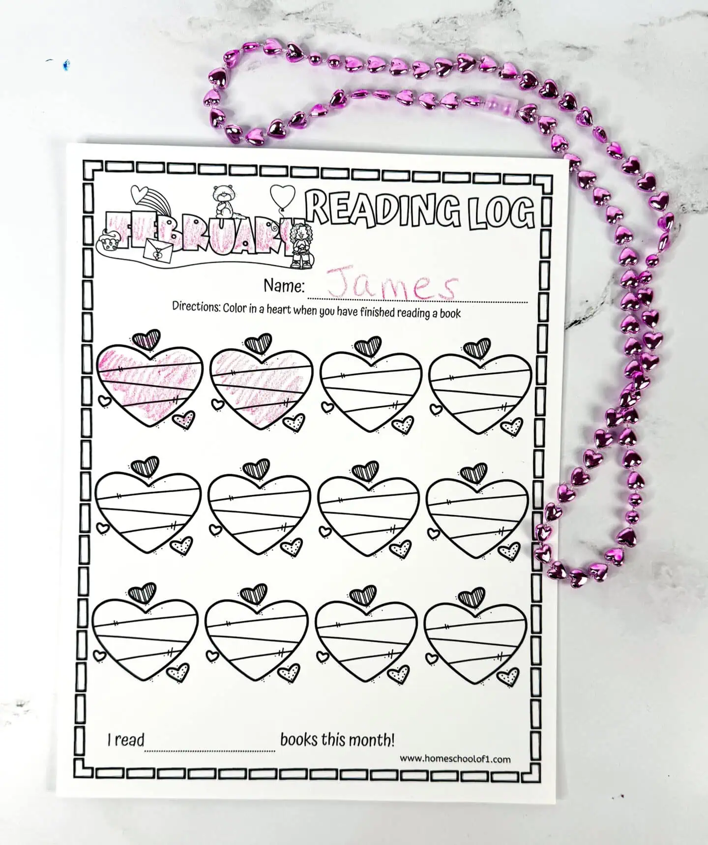 heart reading log printable