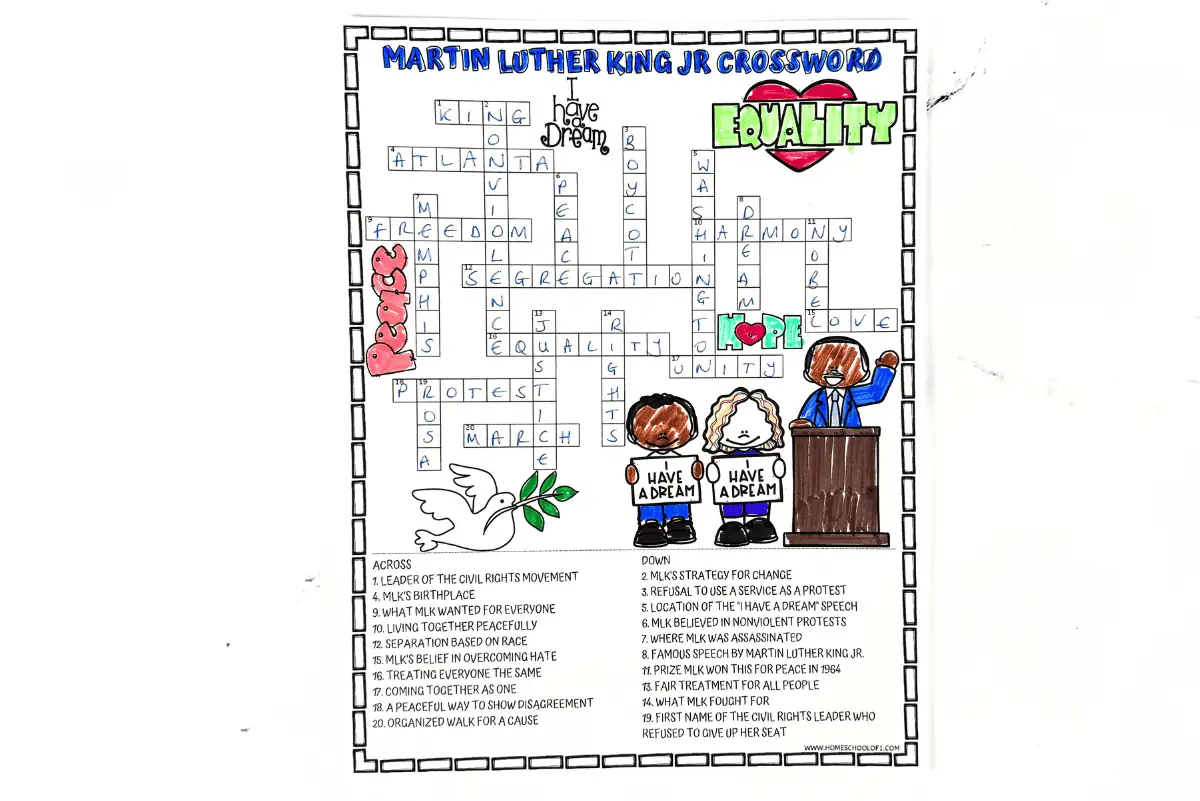 mlk crossword printable