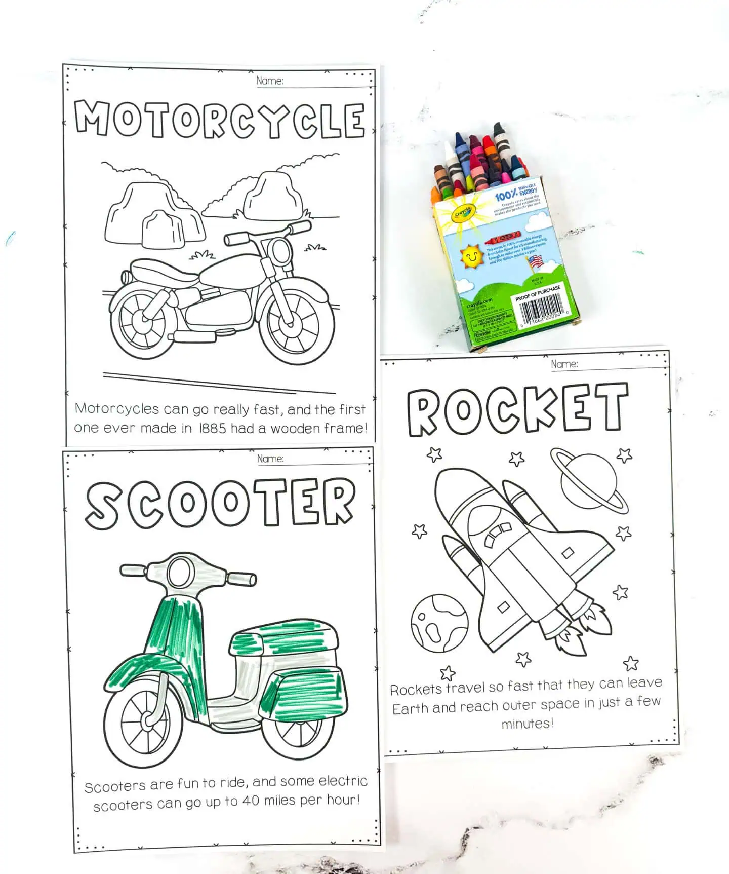 motorcycle rocket and scooter coloring pages