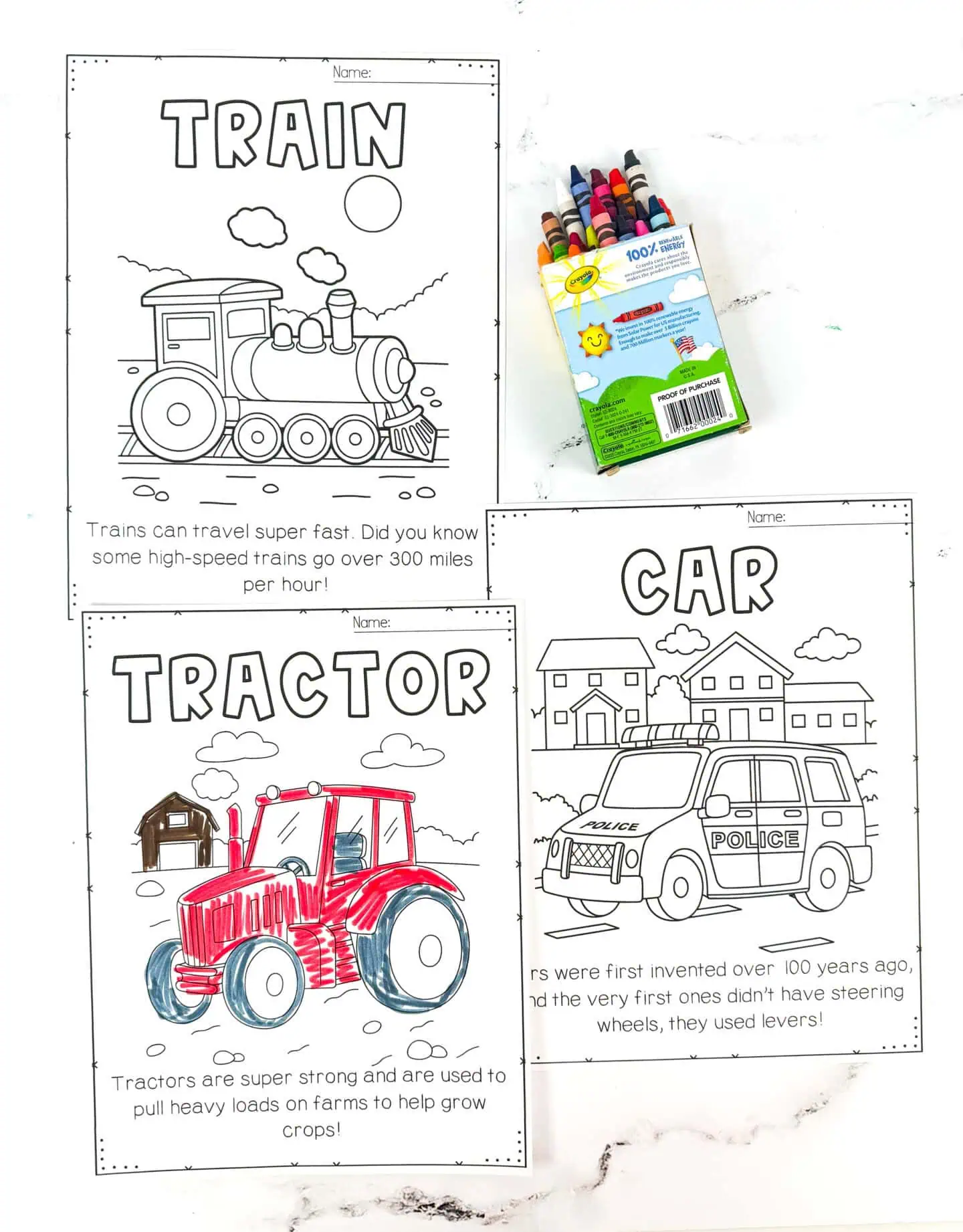 train tractor and car coloring pages