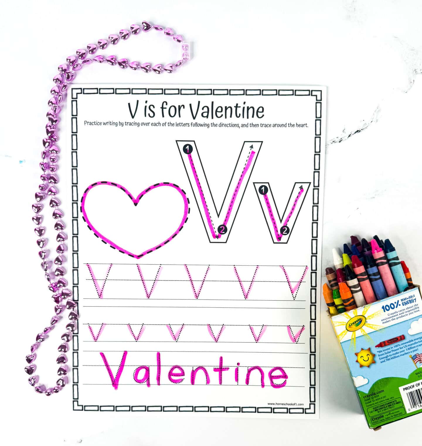 v is for valentine tracing worksheet