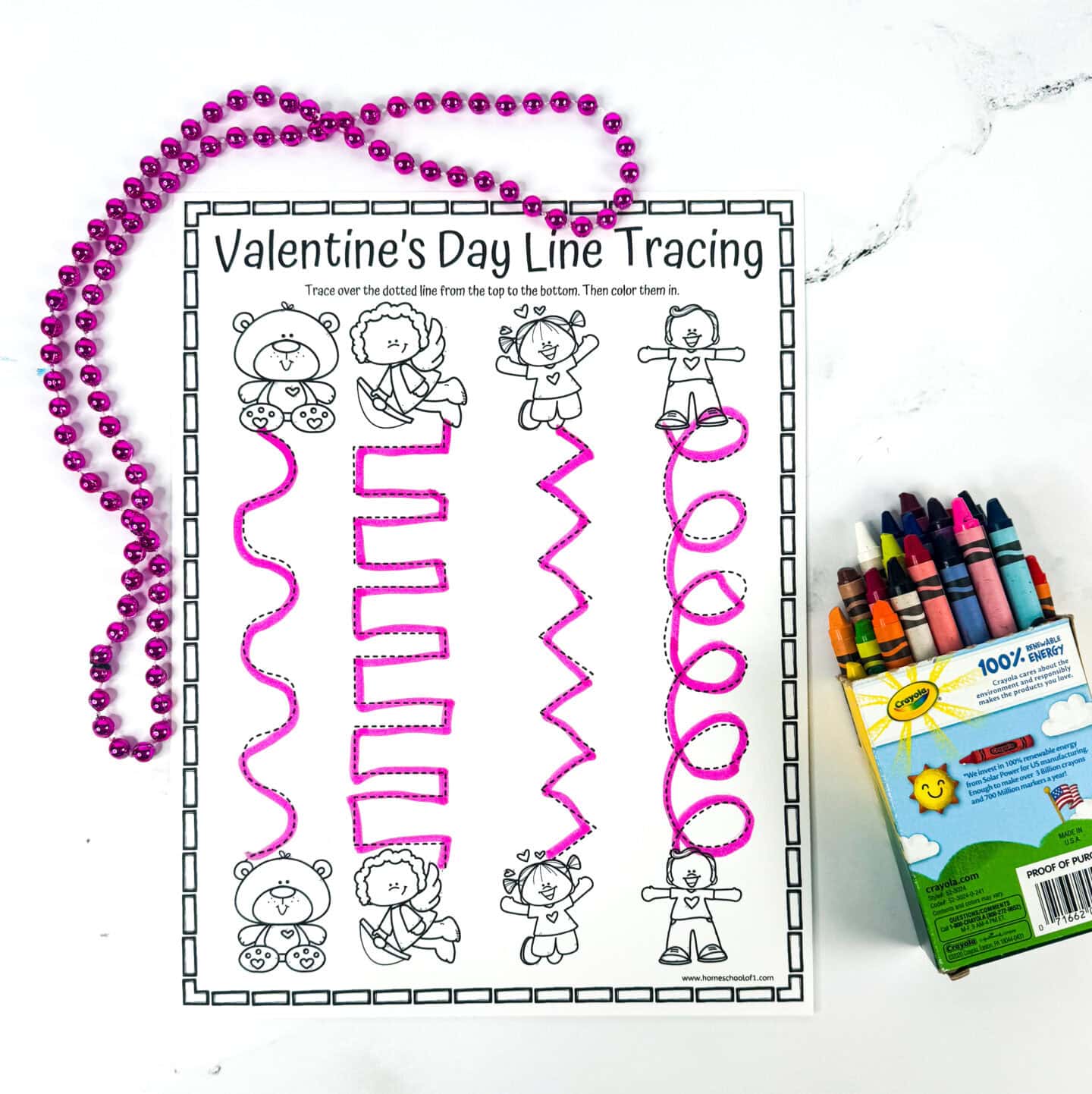 valentines day line tracing worksheet