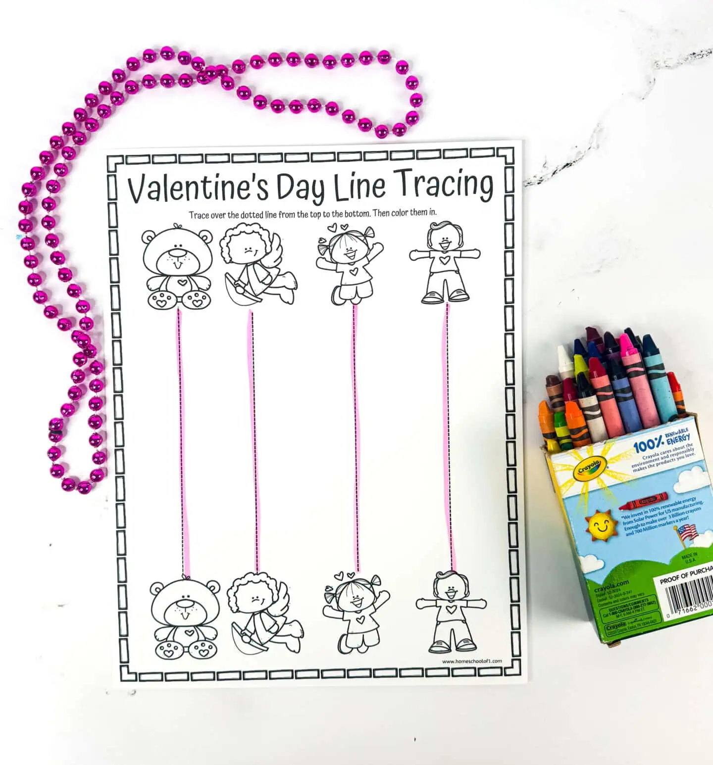 valentine's day line tracing worksheet