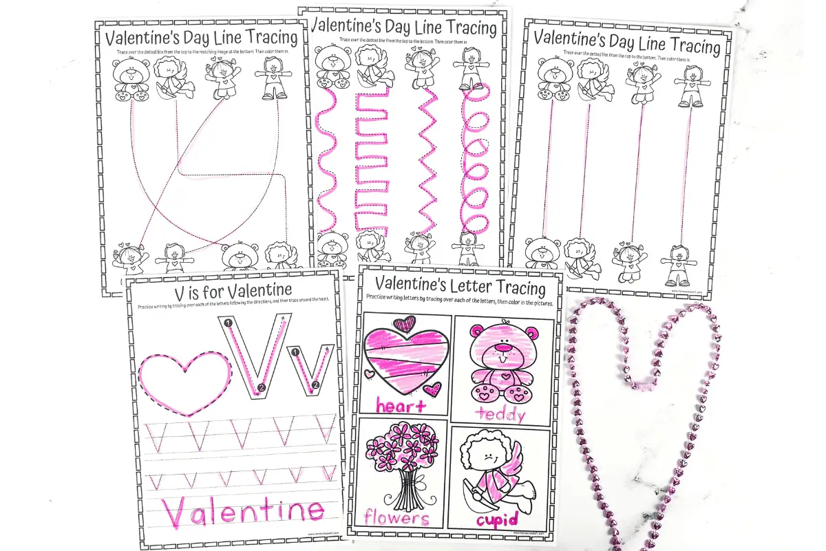 valentine's day tracing worksheets