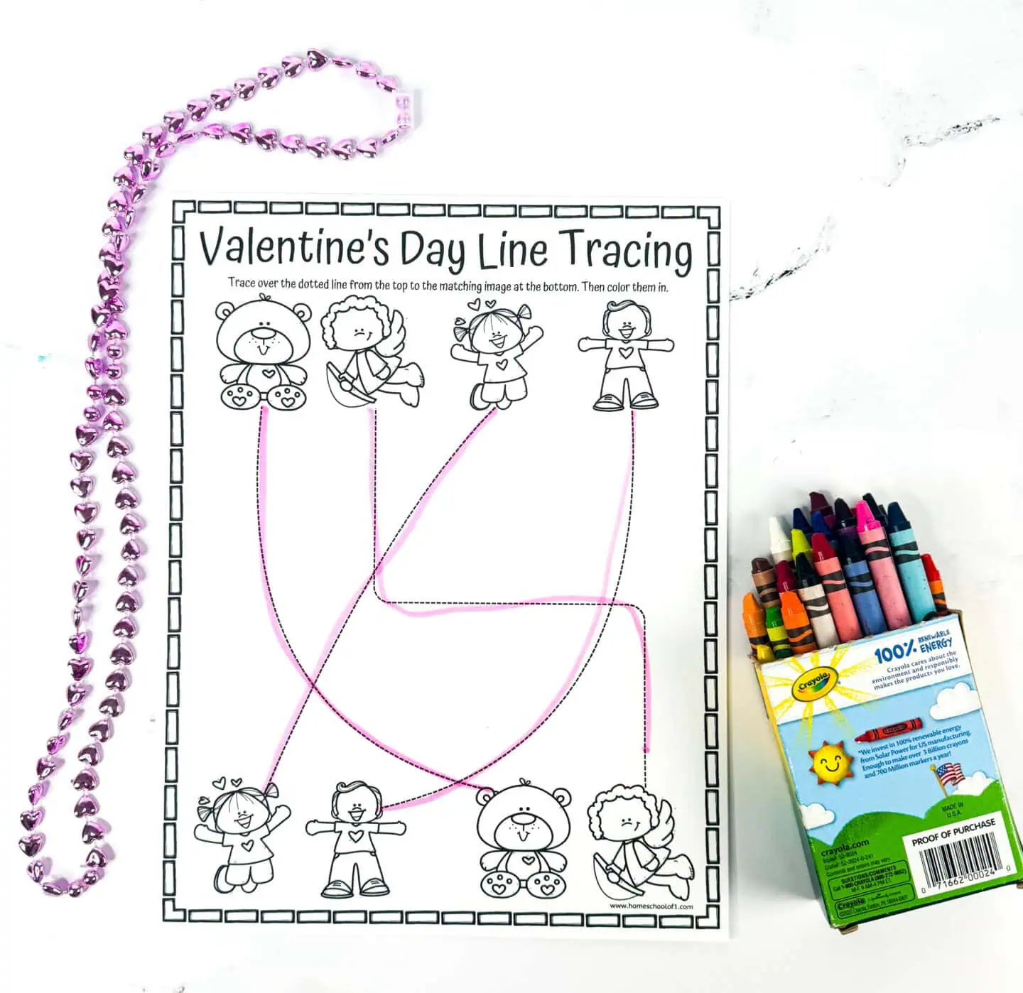 valentine's line tracing worksheet