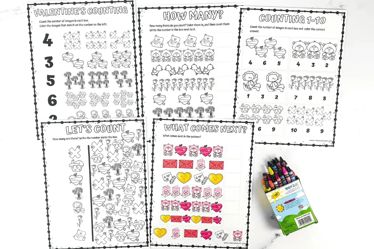 valentine's math worksheets