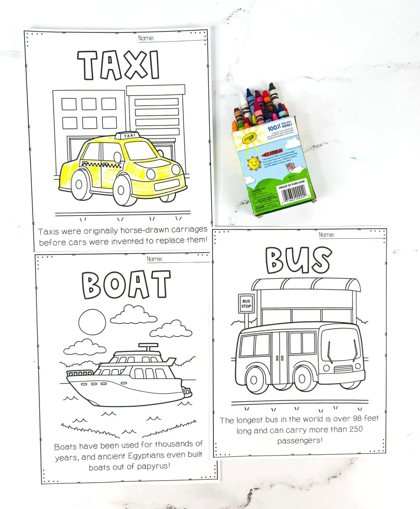 taxi boat and bus coloring pages