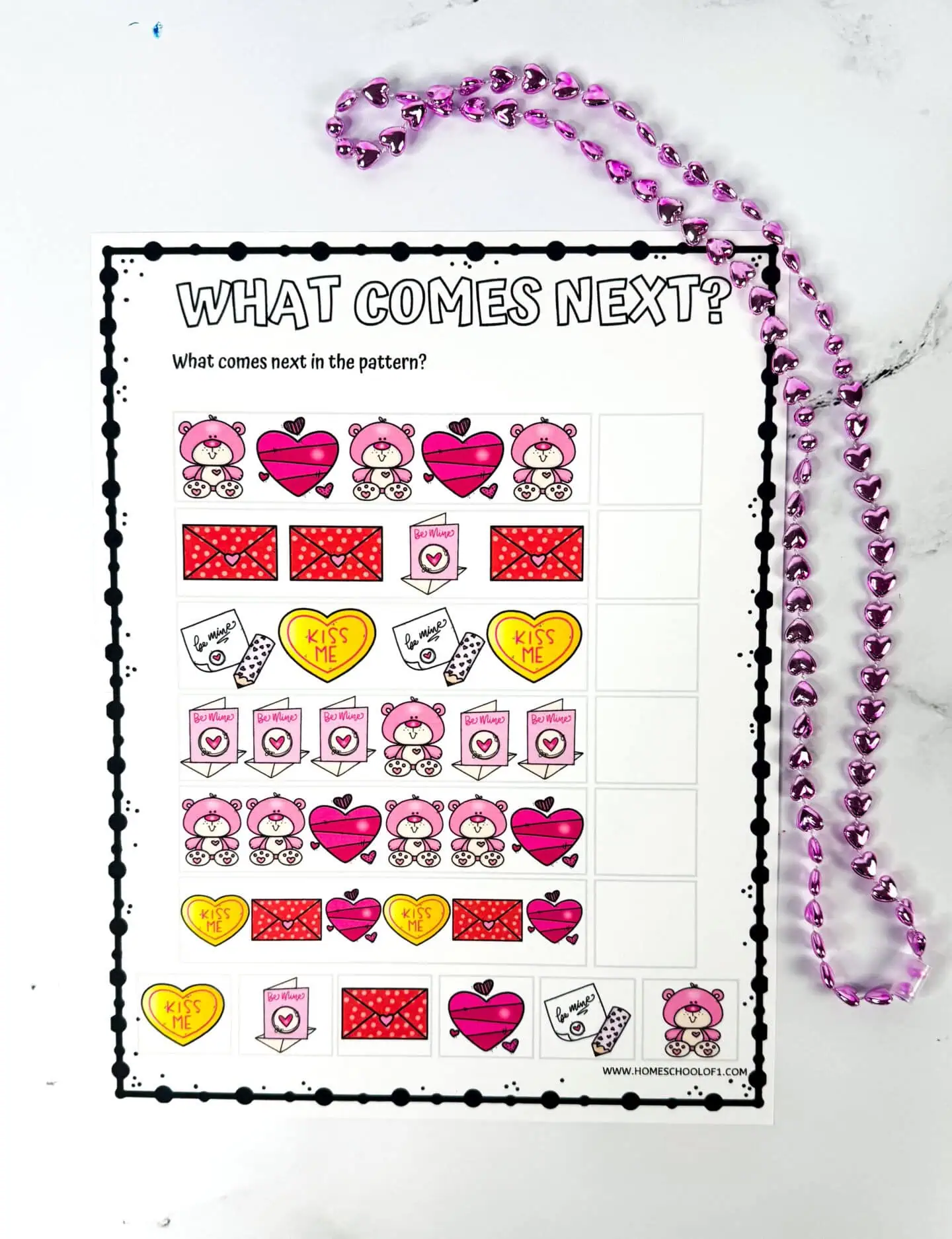 what comes next valentines day math worksheet