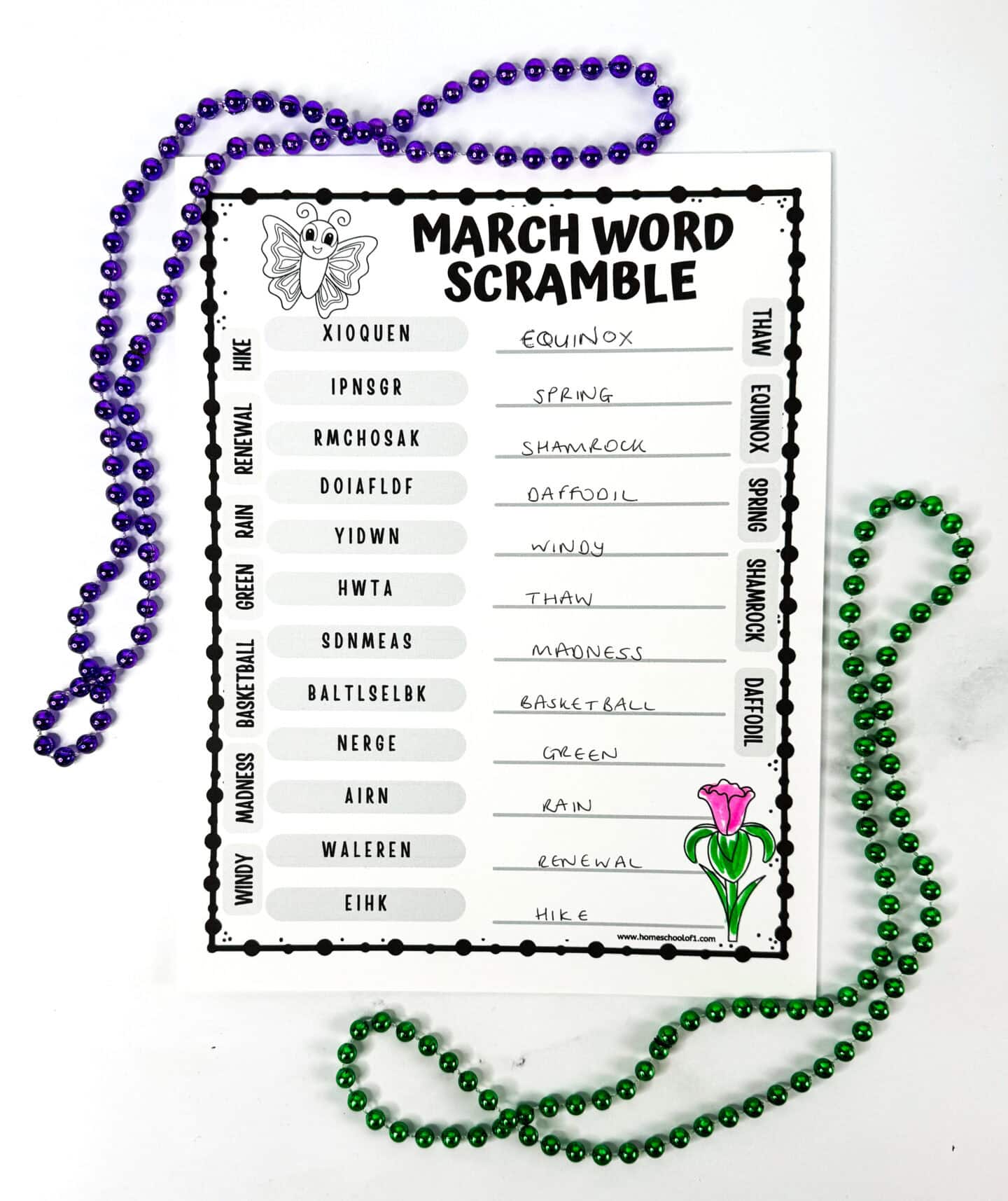 MARCH SCRAMBLED WORDS