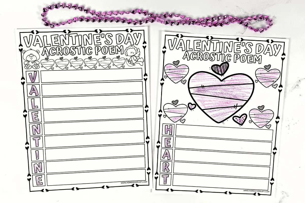 valentine's day acrostic poem worksheet