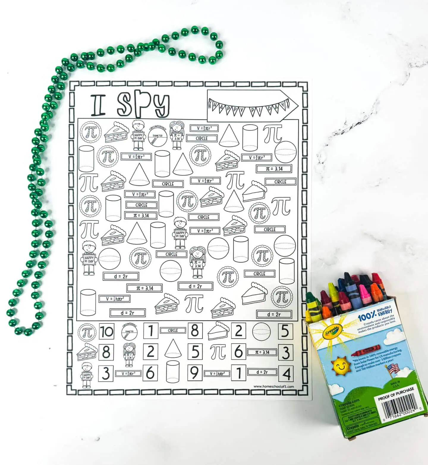 pi day i spy coloring page